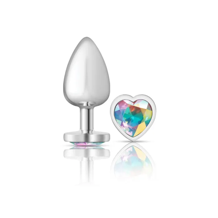 Anal | Viben Cheeky Charms - Silver Metal Butt Plug - Heart - Clear - Large Anal | Viben Cheeky Charms - Silver Metal Butt Plug - Heart - Clear - Large