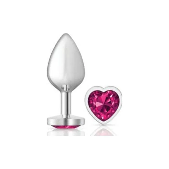 Cheeky Charms Anal | Cheeky Charms Silver Metal Butt Plug w Heart Pink Jewel Medium