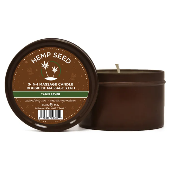 Couples Earthly Body Hemp Seed 3in1 Massage Candle Cabin Fever 6oz 170 G