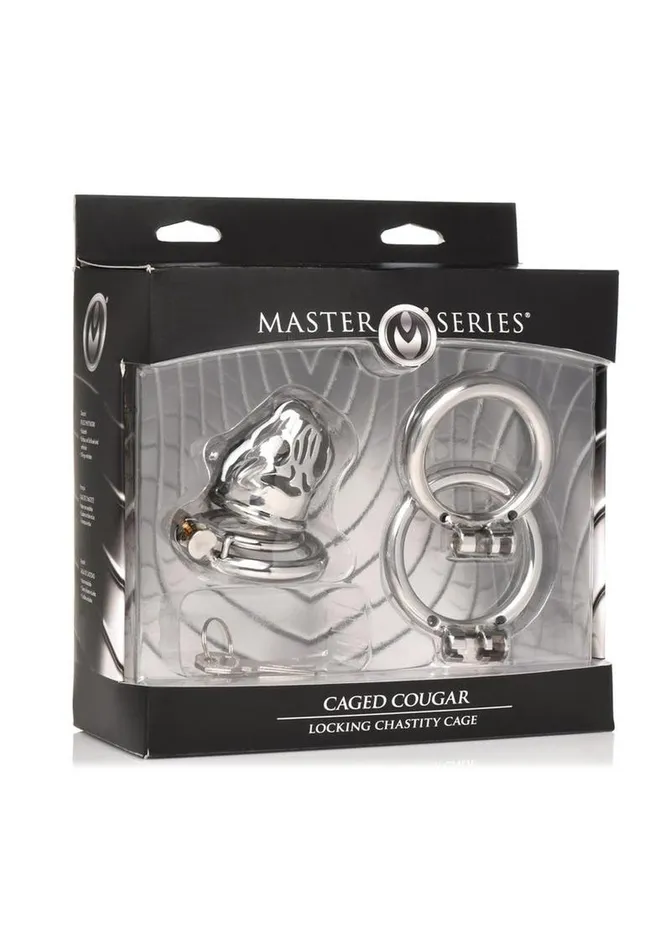 Male Sex Toys Master Series Master Series Caged Cougar Stainless Steel Locking Chastity Cage