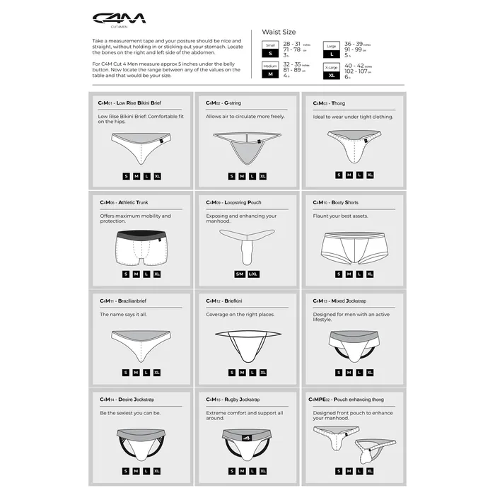 Cut 4 Men Mens Underwear C4M Loopstring Pouch Black SM Cut 4 Men Mens Underwear C4M Loopstring Pouch Black SM