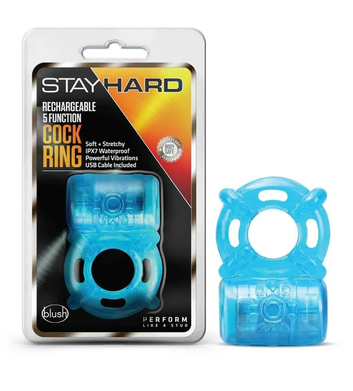 Blush Novelties Male Sex Toys Stay Hard Rechargeable 5 Function Cock Ring Blue Blush Novelties Male Sex Toys Stay Hard Rechargeable 5 Function Cock Ring Blue