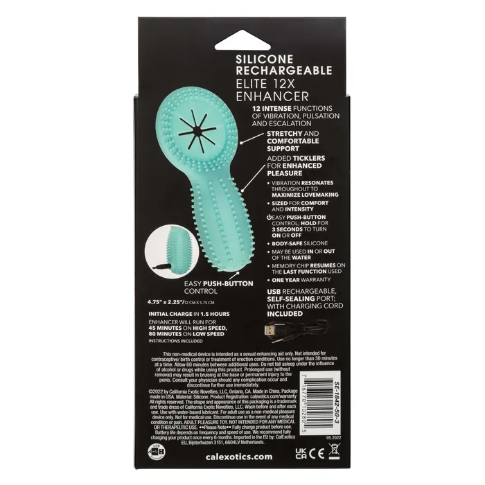 California Exotic Novelties Male Sex Toys California Exotic Novelties Silicone Rechargeable Elite 12X Enhancer Vibrating Cock Ring Pleasure for Both Partners