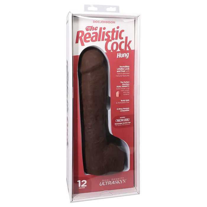 Female Sex Toys Doc Johnson The Realistic Hung 12 Inch Cock with Balls in Chocolate