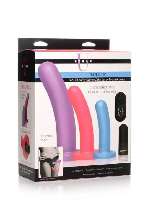 Strap U Triple Peg 28X Dildo Set Silicone with a Remote Control XR Brands Female Sex Toys Strap U Triple Peg 28X Dildo Set Silicone with a Remote Control XR Brands Female Sex Toys
