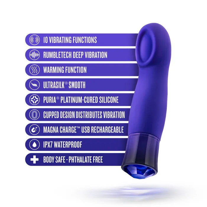 Vibrators Blush Oh My Gem By Blush Mystery 55 Inch Warming G Spot Stimulation Vibrator in Sapphire with Powerful RumboTech Technology